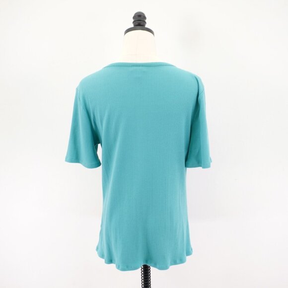 A.N.A. Teal 2XL Crew Neck Button Ribbed Cotton Rayon Spandex Top Blouse‎ - Picture 4 of 8